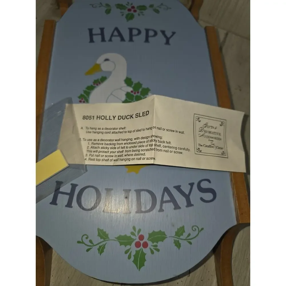 Vtg Happy Holidays Christmas Goose Sled Reversible Knick Knack Shelf Duck NIB